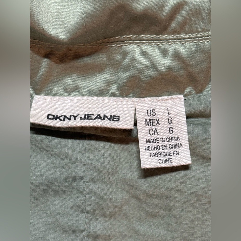 DKNY Jeans Satin Trench Coat Sage Green Double Breasted Women's L - Picture 7 of 9